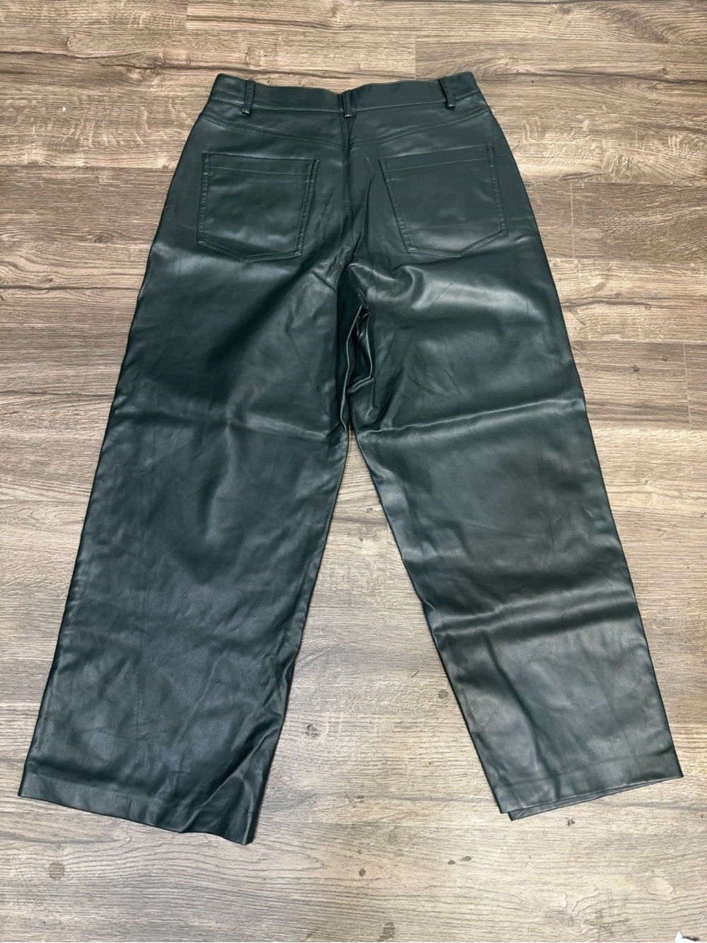 ZARA Dark Green Faux Leather High Rise Wide Leg Pants Size M - Picture 7 of 13
